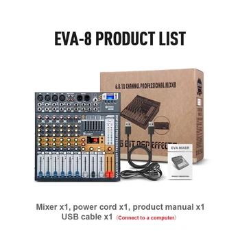 Debra Audio EVA-8 8 Kanálové Audio MixerDJ & Studio Konzoly Mixér Systém Vstavaný Bluetooth Bezdrôtový Prijímač