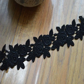 Somelace 4CM, Šírka (5yds/lot) čierny kvet rozpustné vo vode Vysoká kvalita textílie, čipky, vyšívané čipky trim-m16080710