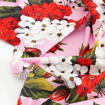 100X145cm Sicília Ružová Geranium Bavlna Polyester Textílie Pre Ženy, Letné Šaty, Blúzky, Pyžamá Tissu Tela Хлопок материал urob si sám