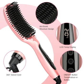 FMK PTC Vykurovanie Elektrické Hair Straightener Kefa, Hrebeň Profesionálne Hot Iónové Narovnanie Vlasov Žehličky Hairbrush Vyhrievané Hrebene