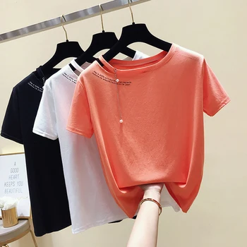 LJSXLS Lištovanie T-Shirt Ženy List, Krátky Rukáv T Shirt Žena kórejské Oblečenie 2019 Letné Topy Bežné Tričko Tee Tričko Femme
