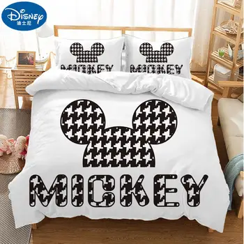 Čierna a Biela Mickey Minnie Mouse 3D Vytlačené posteľná bielizeň Sady Dospelých Twin Plný Kráľovná King Size posteľou, Dekorácie Perinu Nastaviť