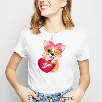 Roztomilý Pug Život Akvarel Tlač Žena T-shirt Estetické Psa Grafické t košele Ženy 2020 Lete Zvierat Topy Tees Camisetas Mujer