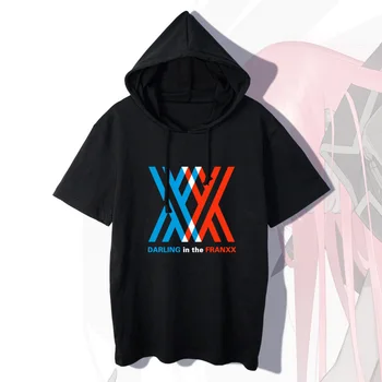 Nový MILÁČIK v FRANXX T-Shirt Krátkym Rukávom s Kapucňou T košele 002 Anime Bežné Letné Ženy Muži Nula Dva Cosplay bavlna Tees