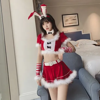 Vianočné Bunny Dievča Sexy spodnú Bielizeň Cosplay Jednotné Nežnej Čipky Králik Ucho Oblečenie 7PCS Strany Roleplay Ženy Clubwear Sexy Kostým