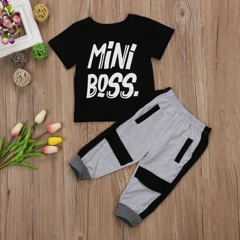 Móda Baby Chlapci Mini Boss Oblečenie nastaviť Deti T-shirt Topy Hárem Nohavice, Oblečenie Nastaviť Ležérne Oblečenie 1-6Y