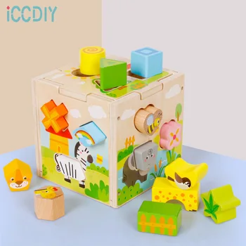 Drevené tvar spárované s stavebných blokov cartoon inteligencie box deti puzzle dieťa montáž začiatkom vyučovania, puzzle, hračky