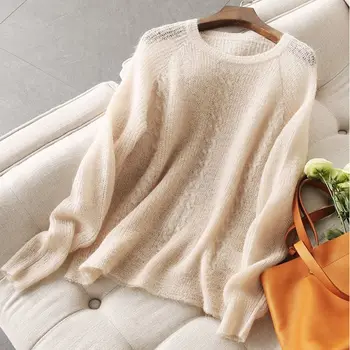 Dlhý rukáv kolo krku tenký sveter ženy voľné jednofarebné jednoduché base pulóver sveter ženy 2020