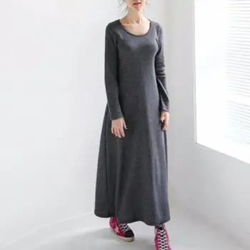 Jeseň 2020 Nový, Originálny Hrubé Moslimských Dlhé Šaty Zimné Dlhý Rukáv Vintage Šaty Plus Veľkosť M-4xl 5XL 6XL Šaty Black