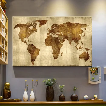 Moderné Zlato Sivá Mapa Sveta, Plátno, Olej, Maľovanie na Zemi Plagáty Vytlačí Abstraktné Wall Art Obrázok pre Obývacia Izba Domova