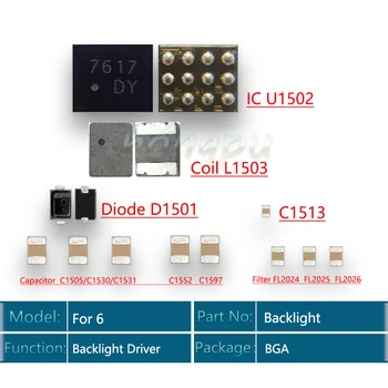 5Set(60pcs) Pre iphone 6 Podsvietenie Auta ic U1502+cievka L1503 +dióda D1501 +Kondenzátor C1530 c1531 C1505 filter FL2024-25 26