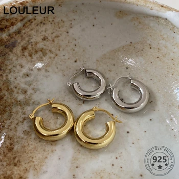 LouLeur 925 Sterling Silver Geometrické Hoop Elegantné Náušnice Francúzsky Štýl Minimalistický Náušnice Pre Ženy, Luxusné Jemné Šperky Dary