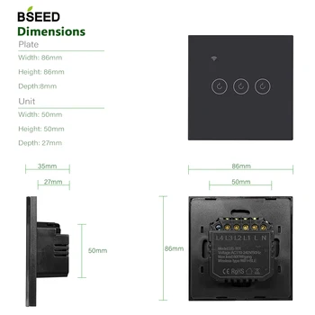 BSEED Dotykový Spínač Smart Wifi 3 Gang Smart Switch Sklo Prepínač Biela Čierna Zlatá Pracuje S Tuya Google
