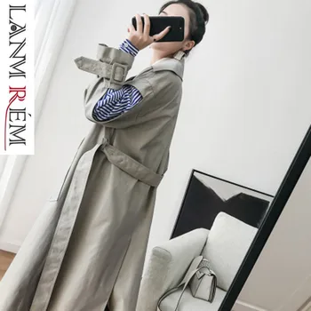 LANMREM 2021 nové módne womne oblečenie kórejský dievča Windbreaker kórejský Dve Papier Rukáv Spoločné Prúžok Elegantné Voľné Kabát WC00200L