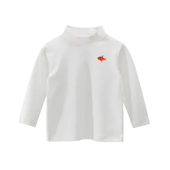 Kórejský Štýl, detské Oblečenie na Jeseň Nové 2020 Ryby Výšivky Bavlna Top Girls Dieťa Boys Turtleneck Dlhý Rukáv T-shirt 2-9Y