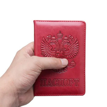 Olej červený ruskej obojstrannú eagle pu Kožené Solid Farba Vintage Pas Kryt razba Pas Kreditnej Karty Držiteľ