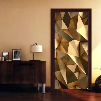 Moderné 3D Zlatý Geometrické nástennú maľbu, Tapety Obývacia Izba, Kúpeľňa Samolepiace Vodotesné Dvere Nálepky Domova 3D Dvere Plagát