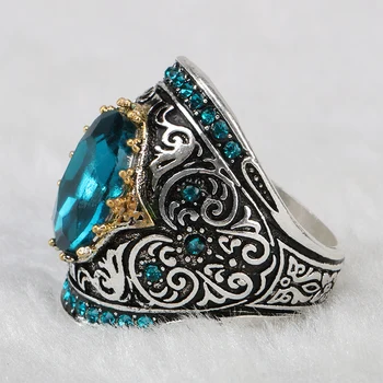 Bague Ringen 925 Silver Vintage Šperky Prstene Pre Ženy, Mužov 10x14mm Akvamarín Drahokam Krúžok Výročie Jemné Jewlery Dary