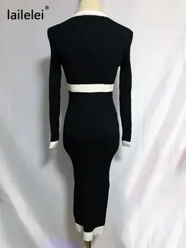 Qiu dong han edition kultivovať jeden morálky v novom dlho pletenie farby zodpovedajúce single-breasted package hip sveter šaty
