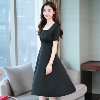 2021 Kórejský Elegantné Pevné Midi Pláži Letné Šaty Plus Veľkosť Čierne Krátke Sexy Sundress Ženy Bodycon Elegantné Party Vestidos