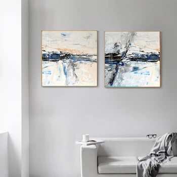 Nordic Modrá Biele Atrament Plagáty Vytlačí Abstraktné Tichom Maľovanie Moderné Plátno Umenia Námestie Wall Art Obrázky pre Spálne Domova