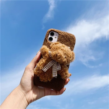 Roztomilý Plyšový Medveď Teplé Telefón puzdro Pre iphone 11 Pro Max 7 8 Plus X 10 XS Max XR kryt dievča, darček