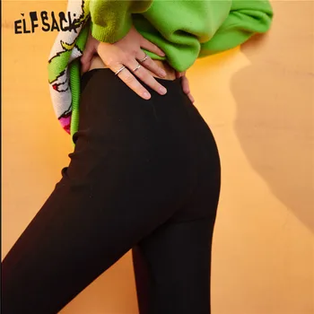 ELFSACK Black Pevné Minimalistický Chudá Ženy Leginy Nohavice,2021 Zimné ELF Čistý Vysoký Pás kórejský Dámy,Základné Denne Nohavice