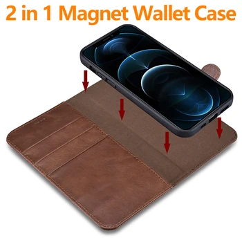 Luxusné Originálne Kožené Vymeniteľné Manetic Peňaženky puzdro pre iPhone 12 Pro Max Ochranné 2 v 1 Telefón vyklápací Kryt Pre iPhone 12 Mini