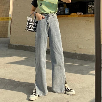 Bočné Štrbinové mama džínsy žena vysoký pás denim Hárem Nohavice Plnej Dĺžke nohavice Prané kórejský móda plus veľkosť roztrhané džínsy 2020