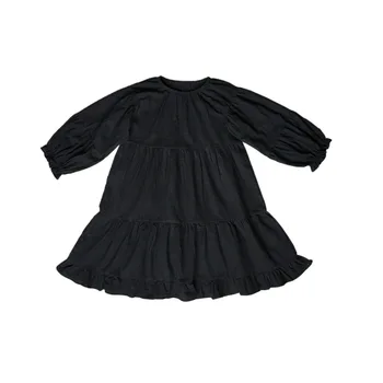 2019 jeseň čierne šaty dievča voľné maxi party šaty dospievajúce deti princezná frocks Bavlna detské oblečenie veku 6 8 10 12 14 Rokov