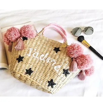DIY Prispôsobené názov plážová taška slamy kapsičky taška veľké Jumbo letnej tašky výšivky, kvetinové ženy list Flóry kabelka nové prírastky