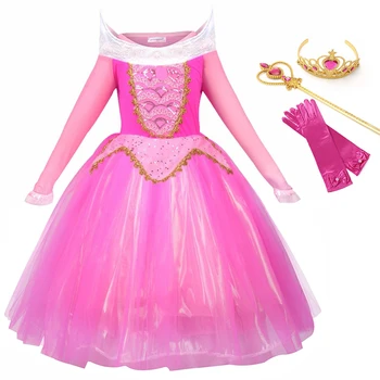 Dievčatá Princezná Šaty Aurore Šípková Ruženka Cosplay Kostým Efektné Šaty Dievča Halloween Party Guľové Šaty Deti Kvetinový Oblečenie
