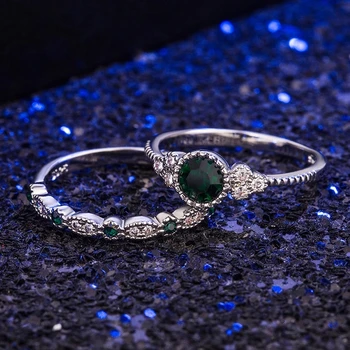 2 ks Emerald drahé Kamene Zafír Prstene Pre Ženy, Svadobné Zapojenie 925 Krúžok Mincový Striebro Jemné Šperky Najlepšie Darčeky Kvapka Loď