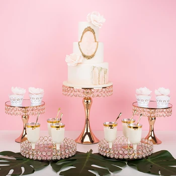 Móda Cup cake 5 ks-14pcs tortu stojan svadobný stôl crystal zlatá strieborná farba Pokovovanie zrkadlo luxusné crystal