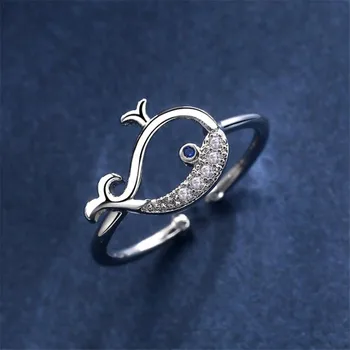Uini-Chvost hot predaj nových 925 silver roztomilý malý veľryba micro vložkou otvoriť krúžok módny trend sladké romantické vysoko kvalitné šperky