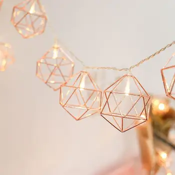 3M LED Reťazec Svetlo ružové Zlato Farba Iron Art Geometrické Šesťuholníkov String Lampa pre Svadobné Party Domov Balkón Dekor