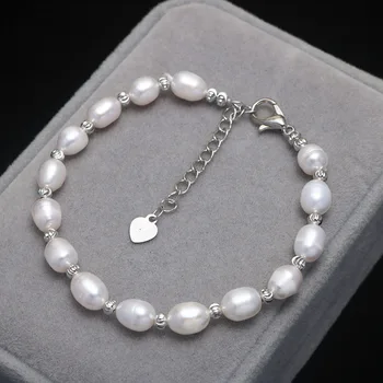 Jednoduchý Dizajn prírodné sladkovodné perly náramok pre ženy skutočnou perlou Korálky string žena nastaviteľné malé korálky šperky