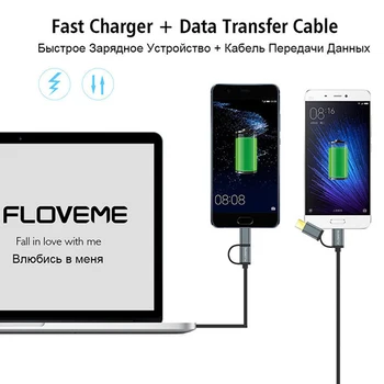 FLOVEME QC3.0 USB nabíjací Kábel Typu C Kábel pre iPhone X Xs Max 2 v 1, USB, C Rýchle Nabíjanie Kábel Micro USB Kábel pre Telefón
