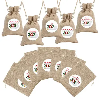 10PCS Vianočné Bielizeň Candy Bag Juty Vrecoviny Tašky S naťahovacou Šnúrou Candy Bag Svadobné Koláčiky Darčekové Tašky, Vaky na Balenie Strana Dodávky