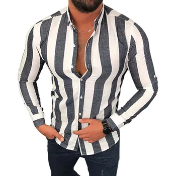 Najpredávanejším Produktom V roku 2020 Nové Dlhým rukávom Pruhované Tričko Klope Top Camisas Para Hombre pánske Oblečenie