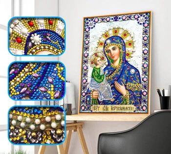 Huacan Diamond Maľovanie Špeciálne Tvarované Náboženstvo 5D Diamond Výšivky Ikony Panny Márie Domova