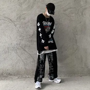 Japonský Hoodie Streetwear Mužov Hip Hop Nadrozmerná Mikina Voľné Pár Harajuku Punk Topy Bežné Jar Jeseň Rock Hoodies