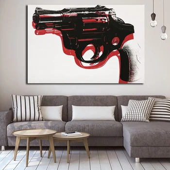 OUCAG Abstraktné Andy Warhol Zbraň Plagát Maľovanie na Stenu Dekoratívne Obrázky Cuadros Pre Obývacia Izba Vytlačí A Plagáty, Maľba