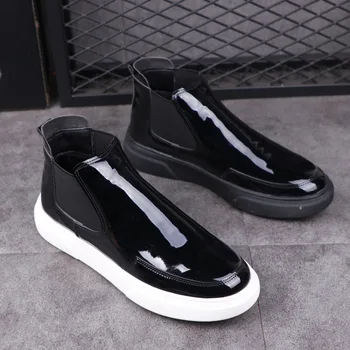Pánske luxusné módne patent kožené topánky čierne bytov platforma topánky na jar jeseň botines členok chelsea botas hombre chaussures