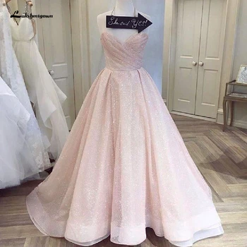 Lakshmigown Lesk Tylu Blush Pink Svadobné Šaty Ramena Sexy Elegantné Svadobné Šaty Otvorte Zadný Vestido Noiva 2020