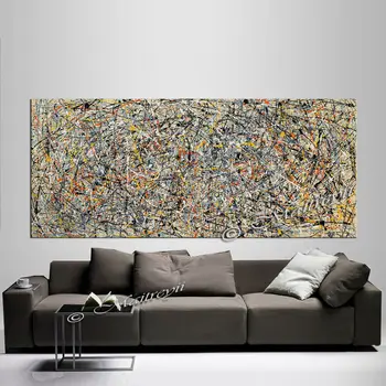 Obrovská Maľba Jackson Pollock Štýl,Abstraktné Umenie, nástenné umenie na plátne,Ročník lux Žlto-šedá tón Veľké oilpainting doprava Zadarmo
