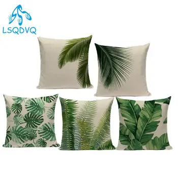 Tropické Zelené Rastliny Vytlačené Dekoratívne Hodiť Vankúš Palmového Lístia Monstera Vankúš Na Gauč Auto Domov Almofadas 45x45cm