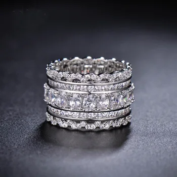 925 strieborná lesklá drahokamu široký prstene pre ženy strany snubný prsteň módne šperky