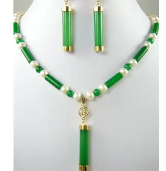 Kúzlo green jade /fialová-white pearl náhrdelník + prívesok, náušnice nastaviť