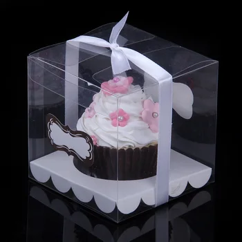 12PCS/VEĽA Transparentné Cupcake Box Jasné, Cake Box S Nálepkou A Vložte Svadobné Cupcake Box Babyshow Party Cup Tortu Boxy